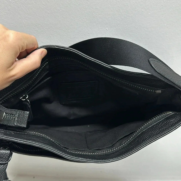 Coach Thompson Crossbody Bag Purse Jacquard Center Stripe Pebble Leather Black - Picture 9 of 12